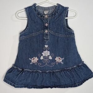 ✨3/$15 Carter's blue pink flower embroidered denim style dress 12mo